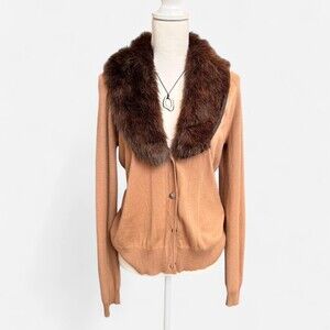Jones New York Faux Fur Collar Cardigan Size L